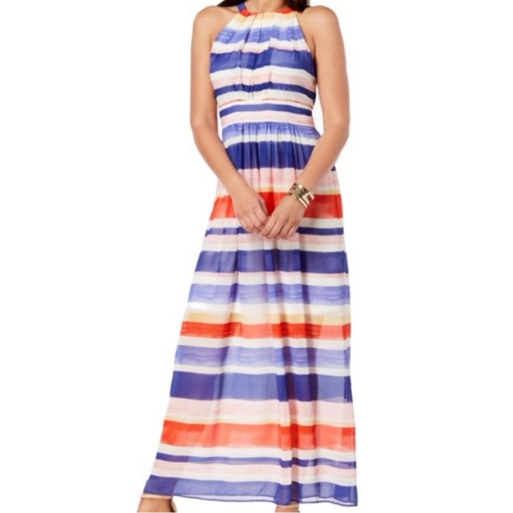 Vince Camuto stripe maxi dress blue red pink white